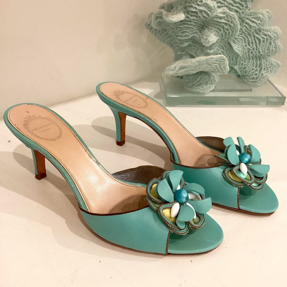 Emilio Pucci low heel floral slides GORGEOUS 37 6.5